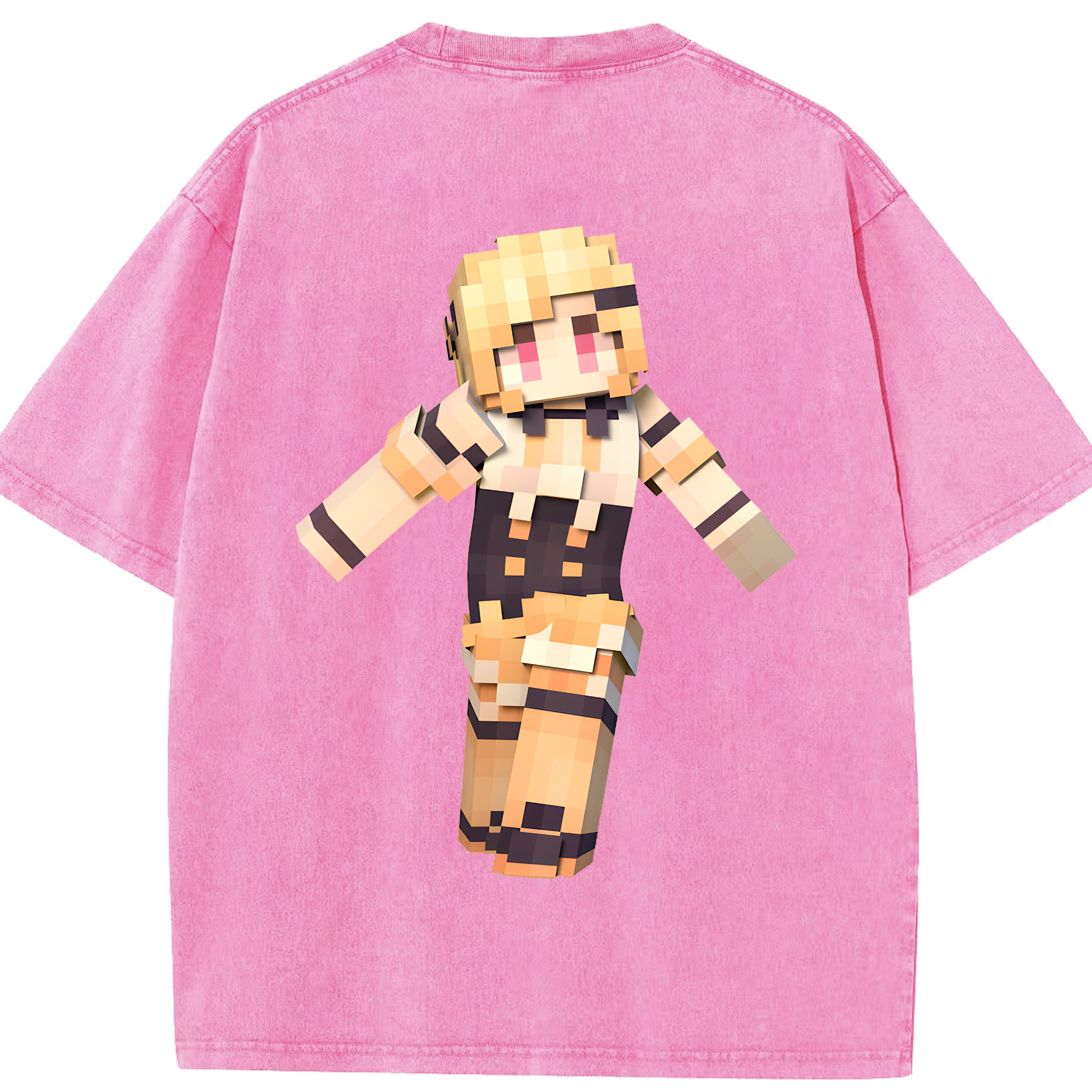 （画像用） マインクラフト ブロックの世界 Minecraft MC Block world 綿100% ヴィンテージ風 半袖Tシャツ（背面プリント）
